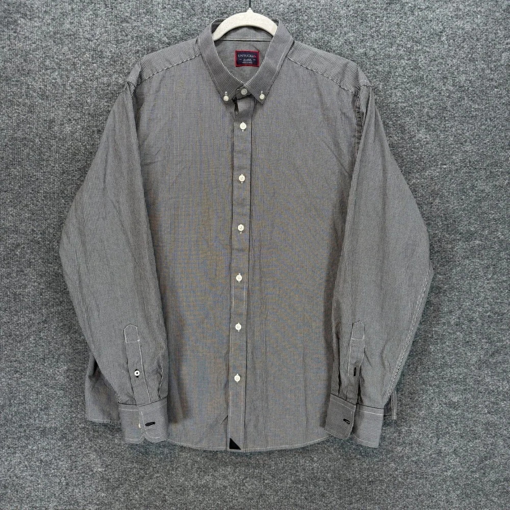 Untuckit Button Down Shirt Mens XL Black Micro Check Cotton Casual Long Sleeve